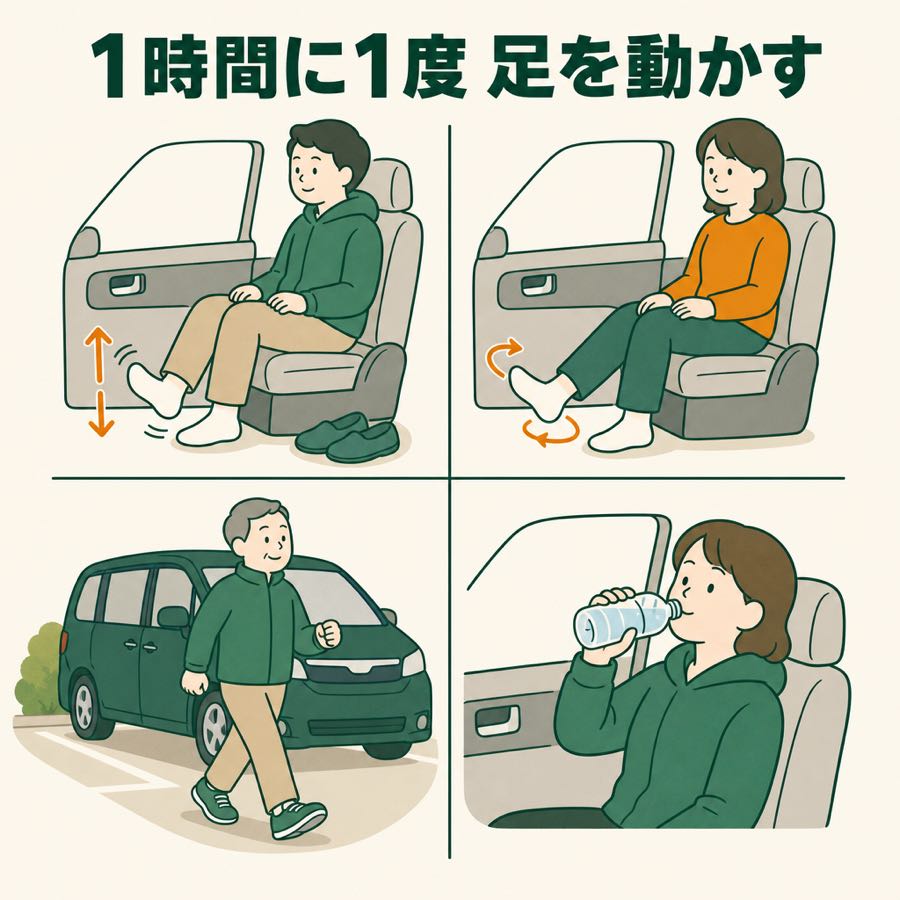 1じかんに 1ど あしを うごかす。かかとを うごかす。あるく。水を のむ。